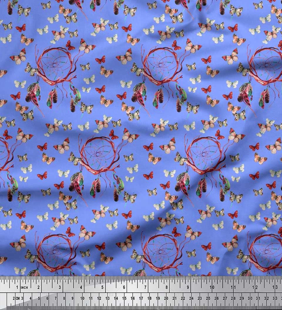 Soimoi Moss Georgette Fabric Dream Catcher & Butterfly Fabric Prints By Yard 42 Inch Wide