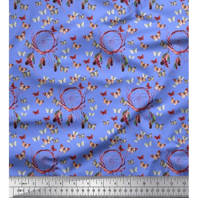 Soimoi Rayon Crepe Fabric Dream Catcher & Butterfly Print Sewing Fabric Yard 46 Inch Wide