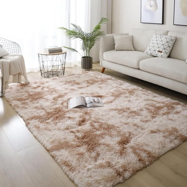 SUSUZI 5' x 7' Shaggy Area Rug, 2 Inch Thick Fluffy Plush Carpet with Non-Slip PVC Back, Soft Polypropylene Floor Rug for Bedroom Living Room Kids Room Home Décor, Light Tan