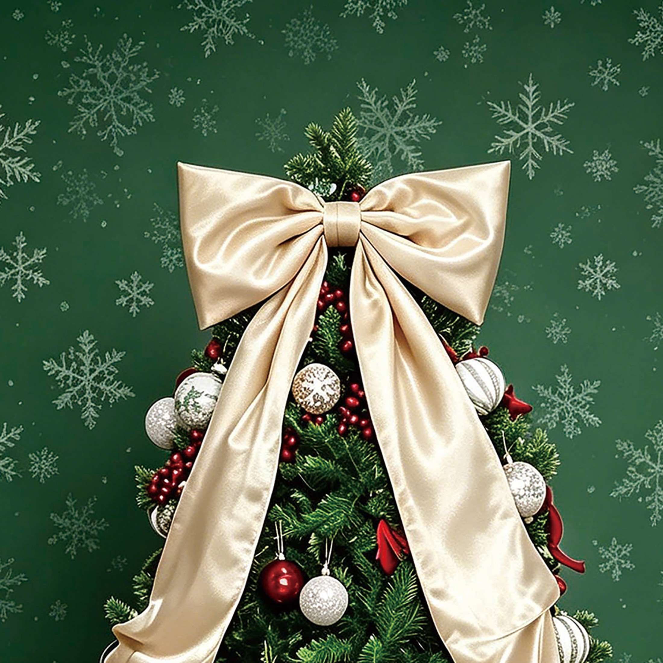 Holiday Time Champagne Satin Fabric Bow Christmas Tree Topper, 85.5"