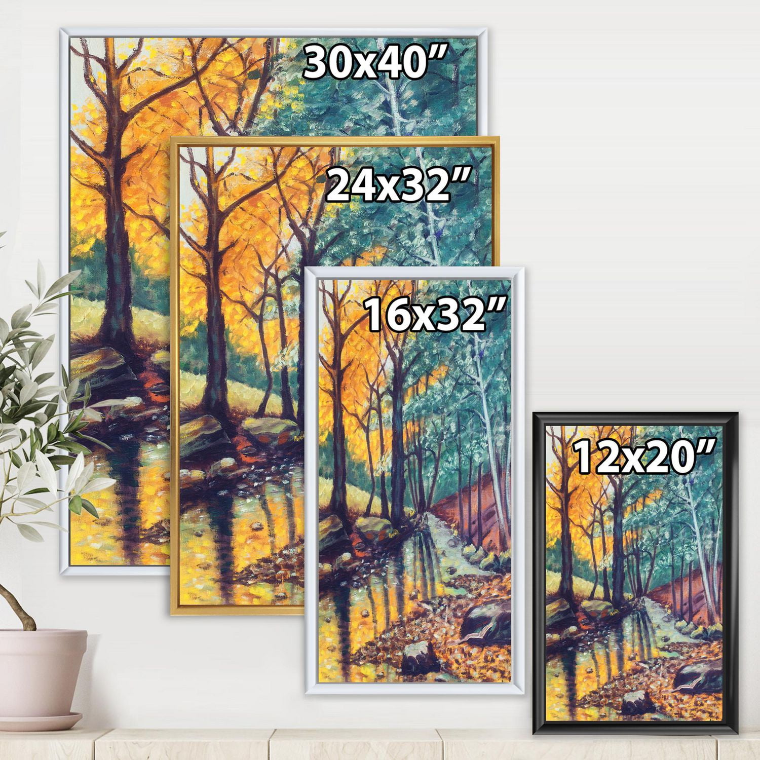 Designart paysage, à, rivière, dans, forêt automne, coucher soleil ART MURAL À CADRE FLOTTÉ