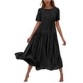 thumbnail image 3 of Sentmoon Robes Semi-Formelles pour Femmes Manches Courtes Col Rond Robes Formelles pour Femmes 2026 Été Couleur Unie Coupe Régulière Extensible Robes de Collation des Grades pour le Travail et le Bureau Noir TG, 3 of 7