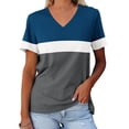 thumbnail image 2 of Yuyuzo T-Shirts pour Femmes Manches Courtes Décontractés Col en V Tops d'Été Color Block Tees Amples, 2 of 5