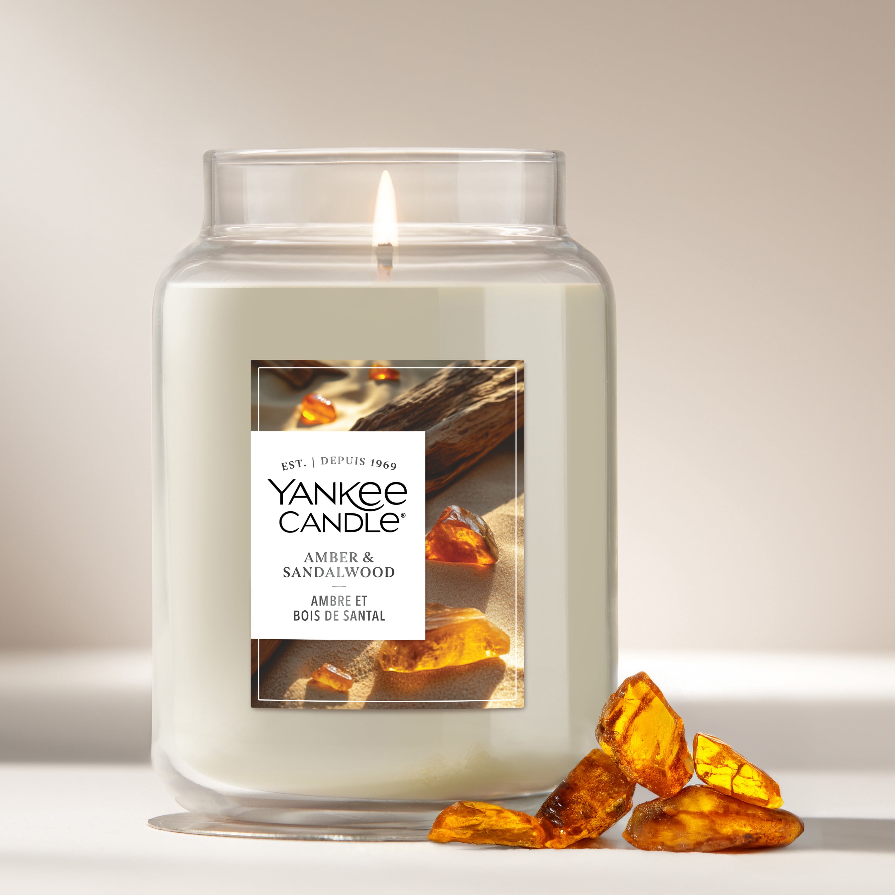 Yankee Candle Scented Candle, Amber & Sandalwood, 22 oz Original Large Jar, Up to 150 Hours of Burn Time