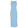 thumbnail image 4 of Summer Dresses for Women Trendy Sleeveless Boho Ribbed Drawstring Sundress Ruched Sexy High Slit Bodycon Maxi Dress, 4 of 5
