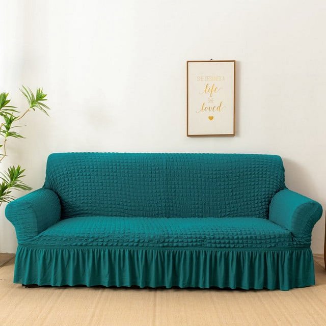 2024 1 Piece Sofa Slipcover with Pleated Ruffled Skirt Washable High Stretch Durable Furniture Protector 3 Seater Pine Green