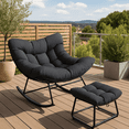 thumbnail image 2 of Eastvita Outdoor Black Rattan Egg-Shaped Rocking Chair with Footstool, 2 of 3
