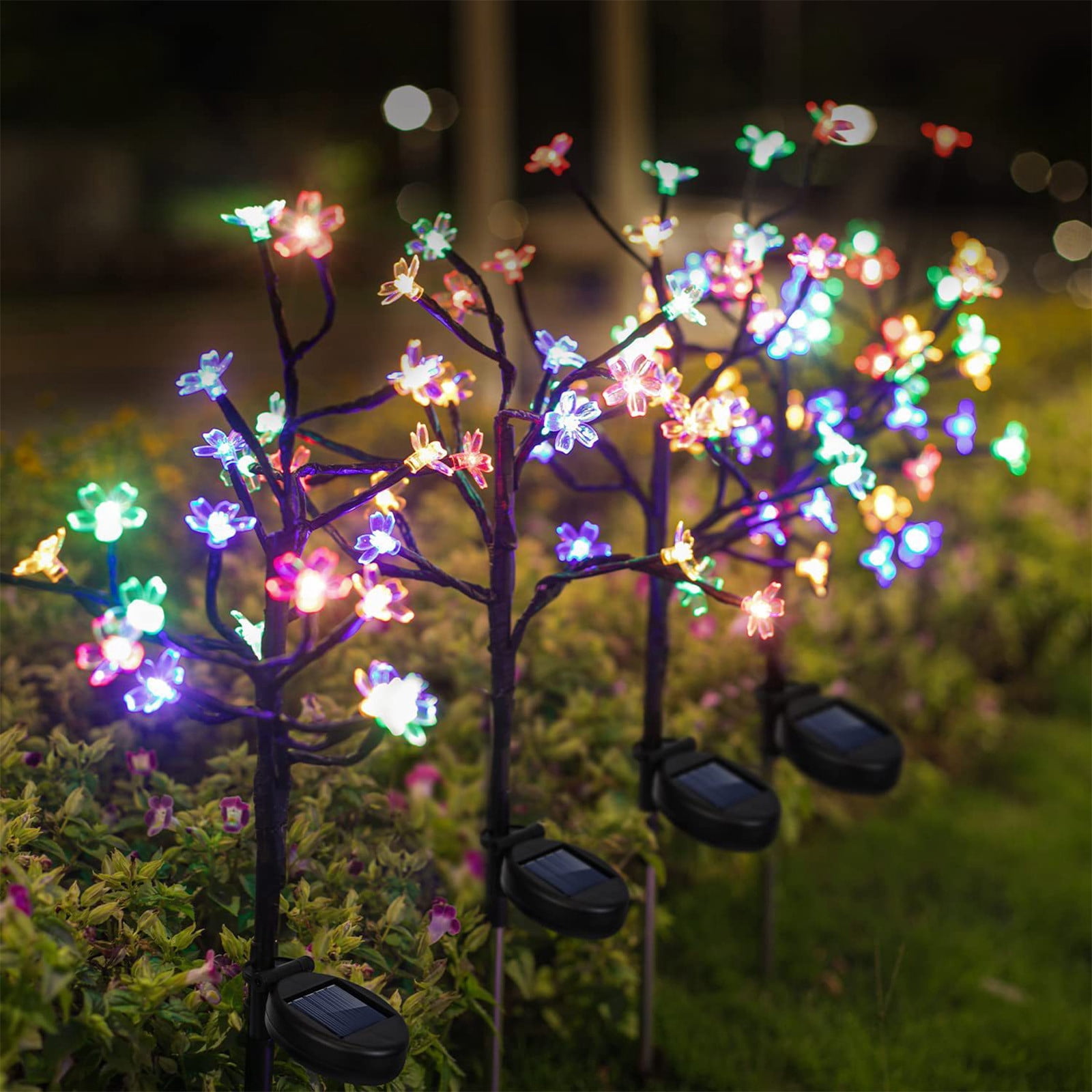 Suncoda Solar Lamp, Solar Flower Lights 2 Pack Decor Lights LED Multicolor Solar Garden Lights Outdoor with Solar Charge Lights for Courtyard Yard Pond Side