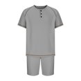 thumbnail image 4 of Birdeem Ensembles pour Hommes Chemise et Shorts Mode Décontractée Couleur Unie Blouses Courtes Col Rond Ensembles, 4 of 10