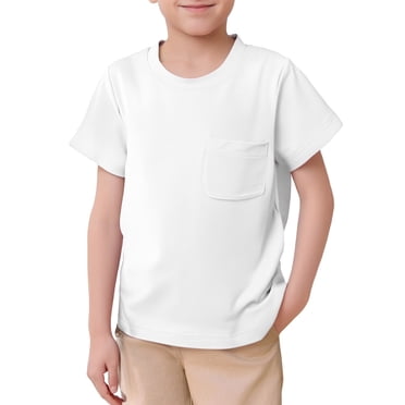Sunnyoo Big Boys T-Shirt Solid Color Short Sleeve Pocket T Shirt, White