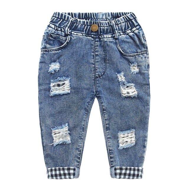 KIDSCOOL SPACE Toddler Little Kids Ripped Holes Elastic Waist Band Denim Jeans Pants