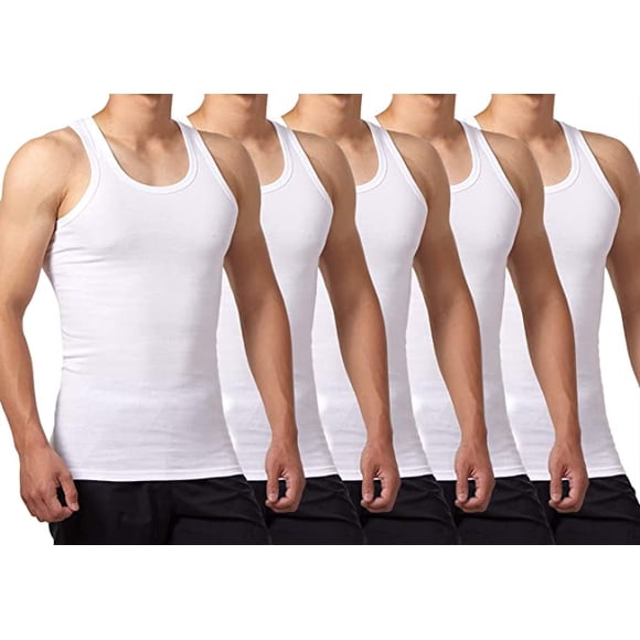 NETSENG5 Pack Men's Tank Tops 100% Cotton Tank Top Lingerie (White*5)-L