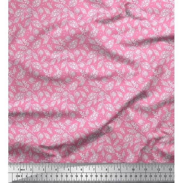 Soimoi Viscose Chiffon Fabric Dot & Leaves Printed Fabric 1 Yard 42 Inch Wide