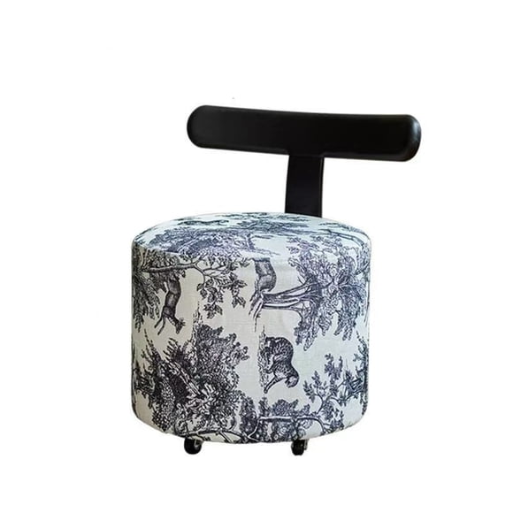 Toytexx Modern Upholstered Vanity Stool with T-Shaped Backrest, Animal Print Fabric & 360° Swivel Wheels, Black and White, Pre-Assembled
