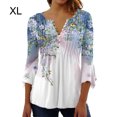 thumbnail image 2 of pitrice Hauts à Manches 3/4 T-Shirt Évasé Tunique d'Été Attrayante Respirante Multicolore Longue Durée Plissée devant Mode Bleu TG, 2 of 5
