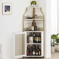 thumbnail image 3 of GloryStar Farmhouse Wine Bar Corner Cabinet with Storage, Small Buffet Sideboard with Detachable Rack and Buffet Mesh Door, Glass Rack, Liquor Coffee Bar Cupboard for Kitchen, Dining Room, 3 of 8