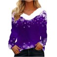 thumbnail image 1 of Birdeem T-Shirt de Noël en Peluche Imprimé pour Femmes Col en V Patchwork Manches Longues Ajusté, 1 of 1