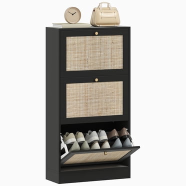 HOMCOM Armoire de Rangement pour Chaussures en Rotin avec 3 Tiroirs Basculants