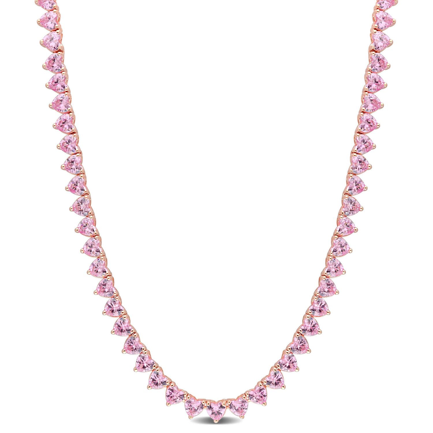 Collier tennis en forme de coeur Miabella avec 31 Carat PBT de Saphir Rose Synthétique en Argent Sterling Plaqué Rose