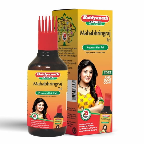 Baidyanath Asli Ayurved Huile Capillaire Maha Bhringraj - 200 ml / Mahabhringraj Tel / Huile Ayurvédique 100 % avec Peigne Racine Capillaire Gratuit