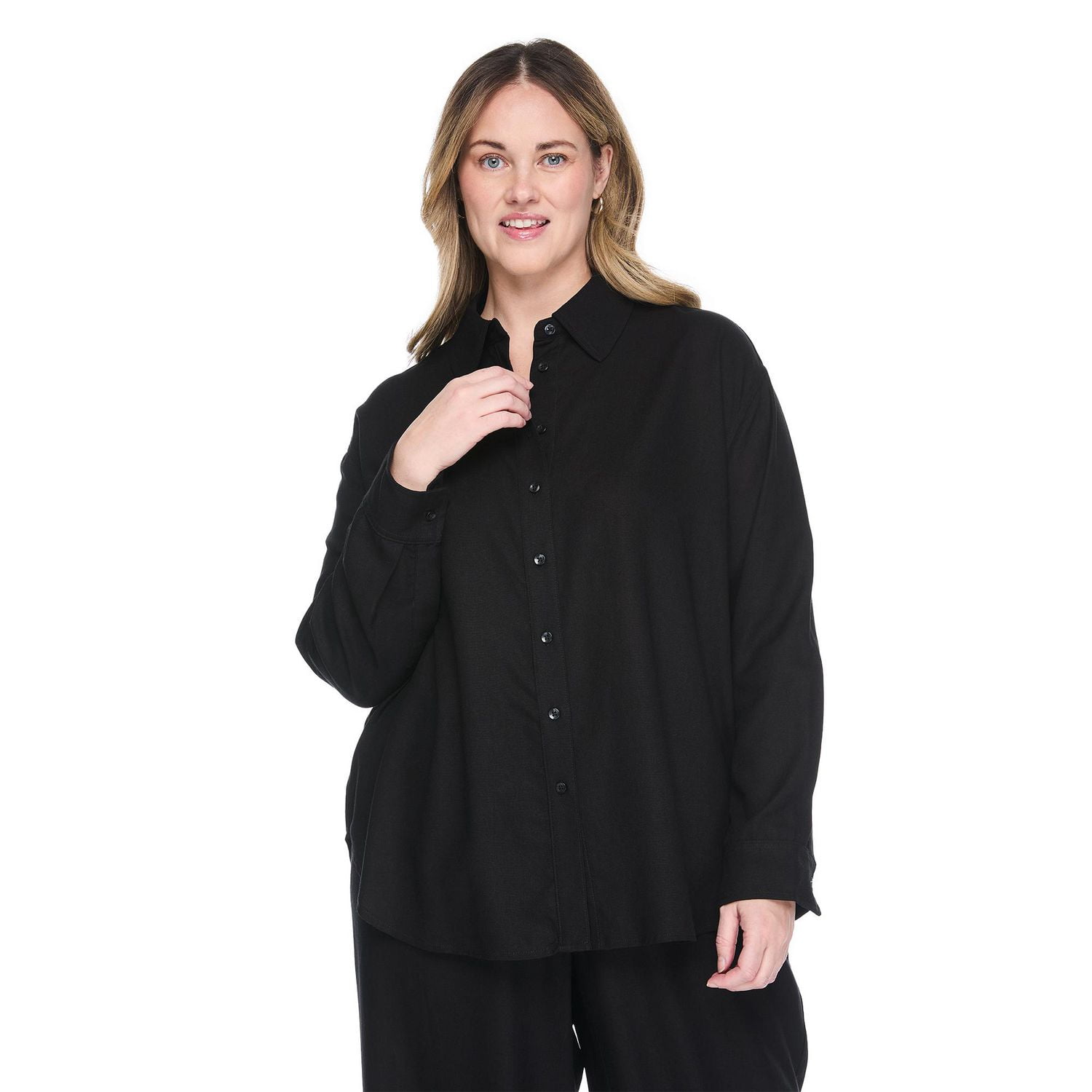 Lane Bryant Women's Plus Linen-Blend Button-Up Shirt