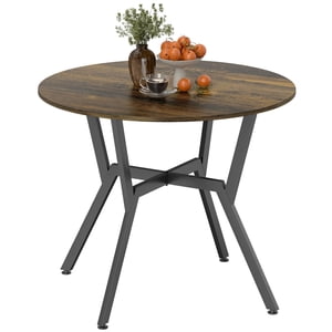 HOMCOM Dining Table Round Kitchen Table w/ Steel Frame, Rustic Brown