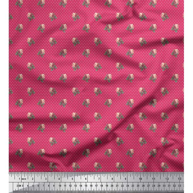 Soimoi Poly Georgette Tissu Point, Feuilles & Rose Floral Décor Tissu Imprimé Yard 42 Pouces de Large