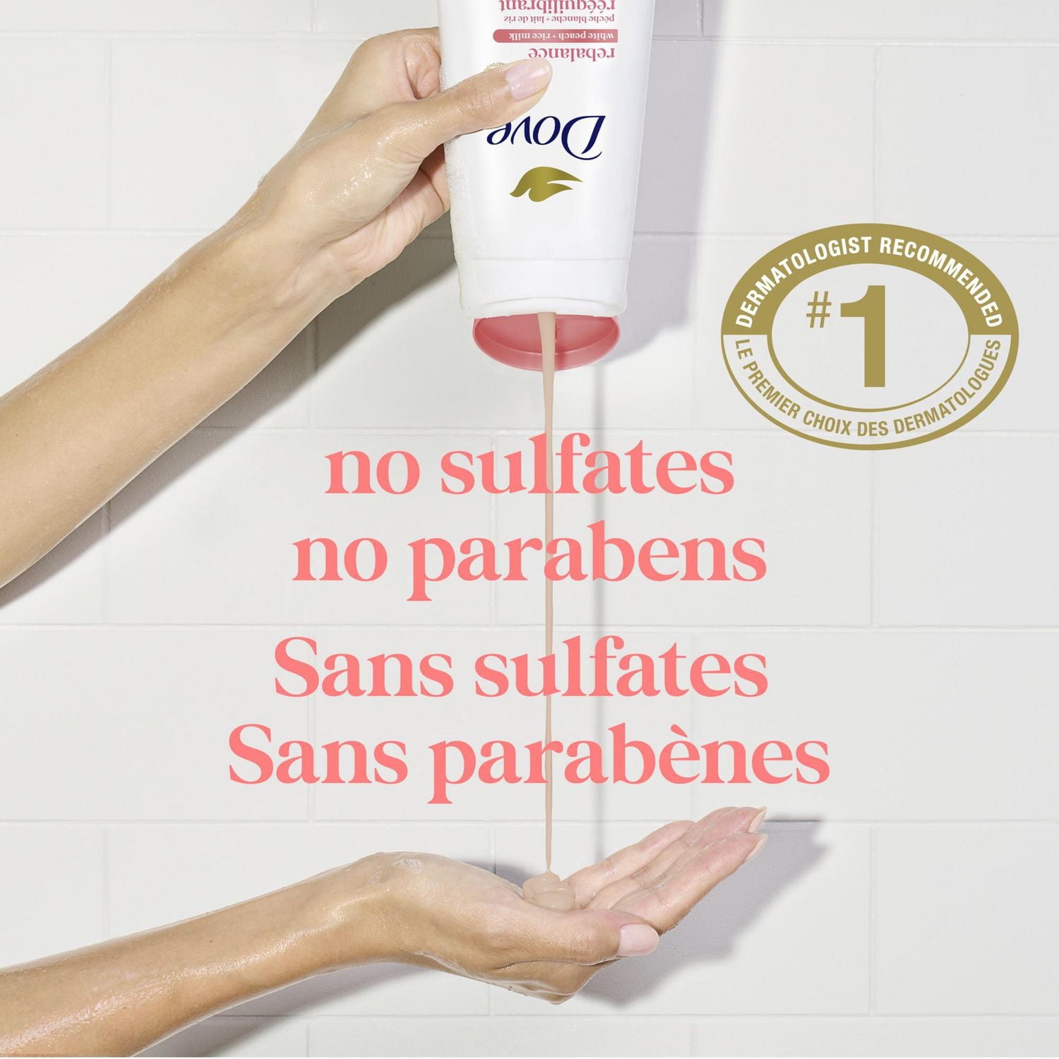 Dove Nettoyant Corporel pour 24 H de Peau Douce Pêche Blanche + Lait de Riz Rééquilibrant, 591 ml