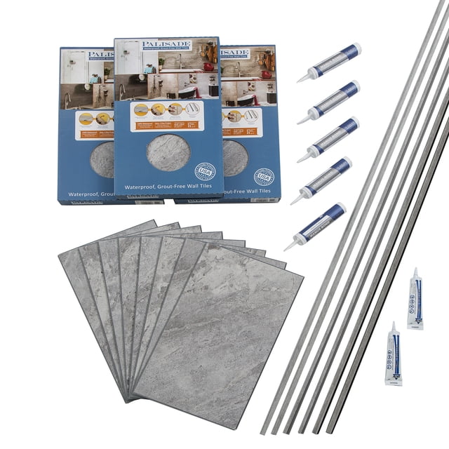 PALISADE 25.6in x 14.8in Vinyl Wall Tile Shower Kit in Silver Lake