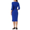 thumbnail image 3 of INSPIRE CHIC Robe Fourreau pour Femme Col Bateau Manches 3/4 Ourlet Fendu Robe Midi de Bureau L Bleu Royal, 3 of 6