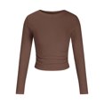thumbnail image 4 of Penkiiy Chemises Basiques Côtelées à Manches Longues Extensibles et Col Rond pour Femmes Automne m Kaki, 4 of 9