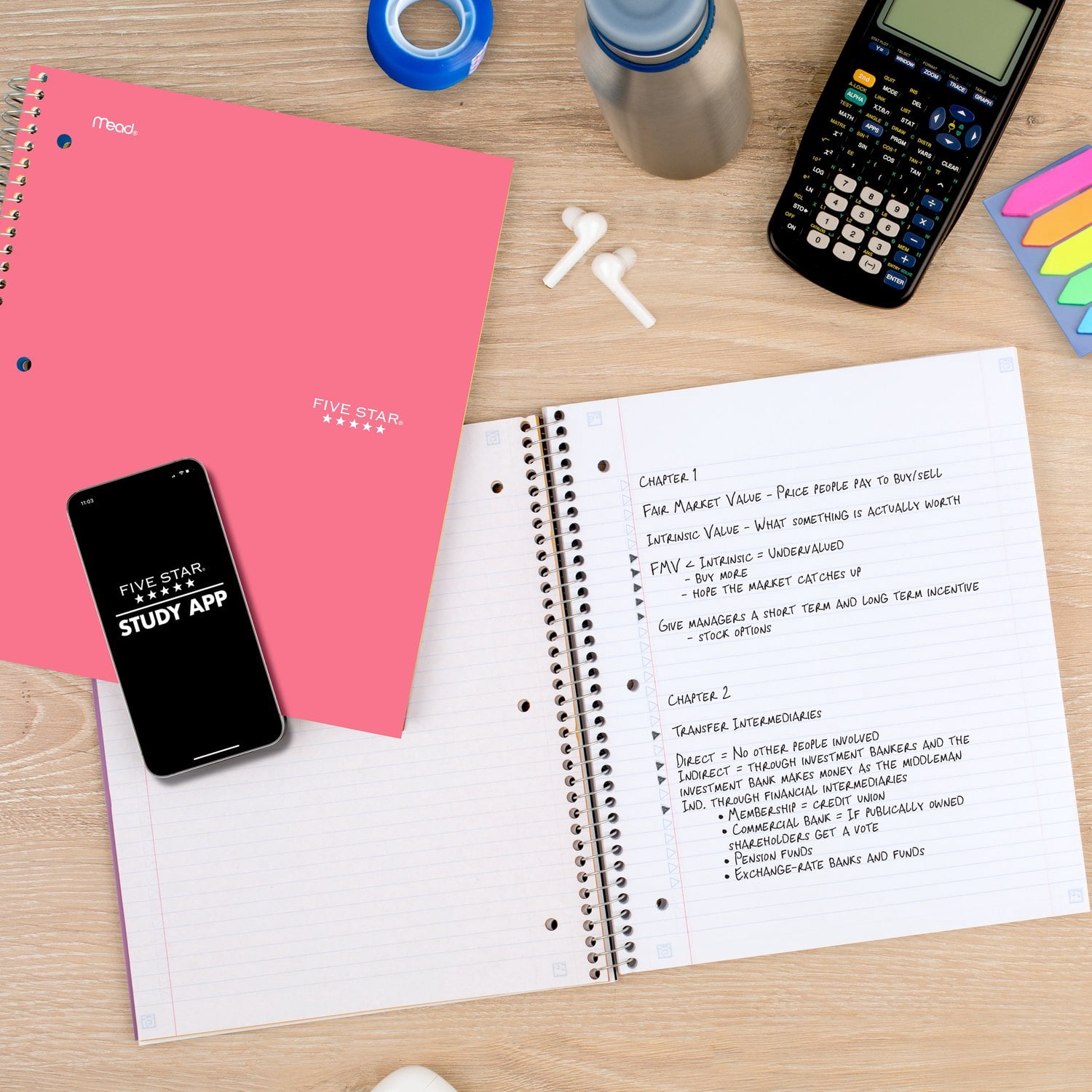 Five Star Cahier 5 sujets, 11 po, 400 pages rose