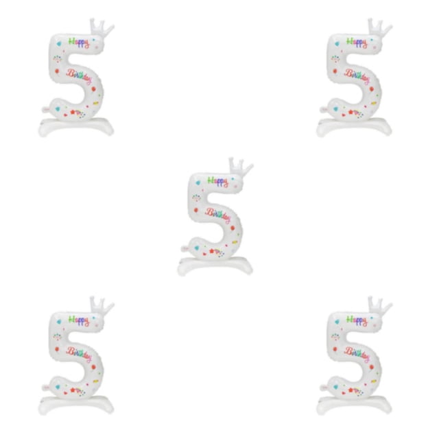 Thinsony Spherical And Beautiful White Digital Balloons - For Party Decorations Aluminum Number 5 5Set