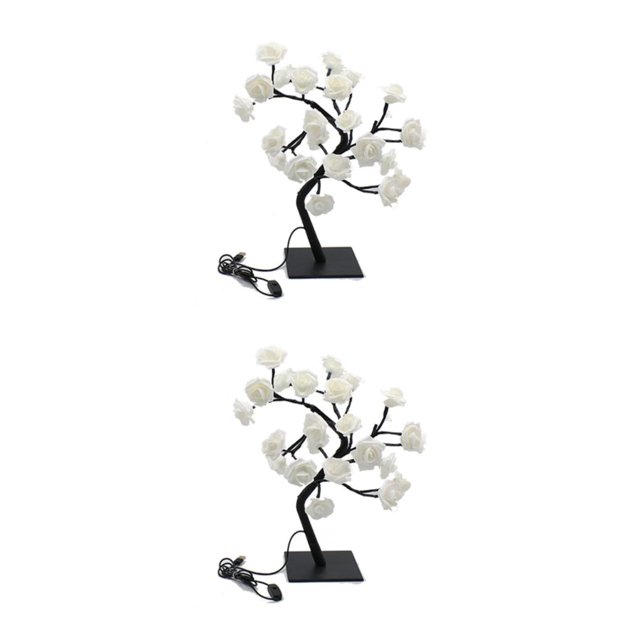 Maytalsory Color Changing Lighted Rose Lamp Remote Control Energy Saving Artificial Bonsai Tree Lights Gift For Any Occasion white black rod 2Set