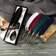 thumbnail image 4 of Ensemble de Stylos à Plume, Design Sculpté Style Rétro, Stylos Personnalisés, avec Encre, 2 Embouts de Rechange, Base de Support de Stylo-Plume, Vert, 4 of 6