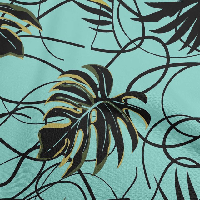 oneOone Cotton Poplin Turquoise Blue Fabric Abstract Tropical Leaf Sewing Craft Projects Fabric Prints By Yard 42 Inch Wide