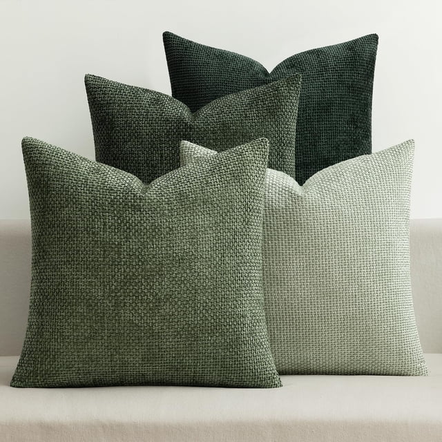 Lomyolo Set of 4 Chenille Pillow Covers - 18x18 Inch Soft Farmhouse Decor for Couch, Sofa, Bedroom Spring Summer Farmhouse Accent Boho Cushions Decor