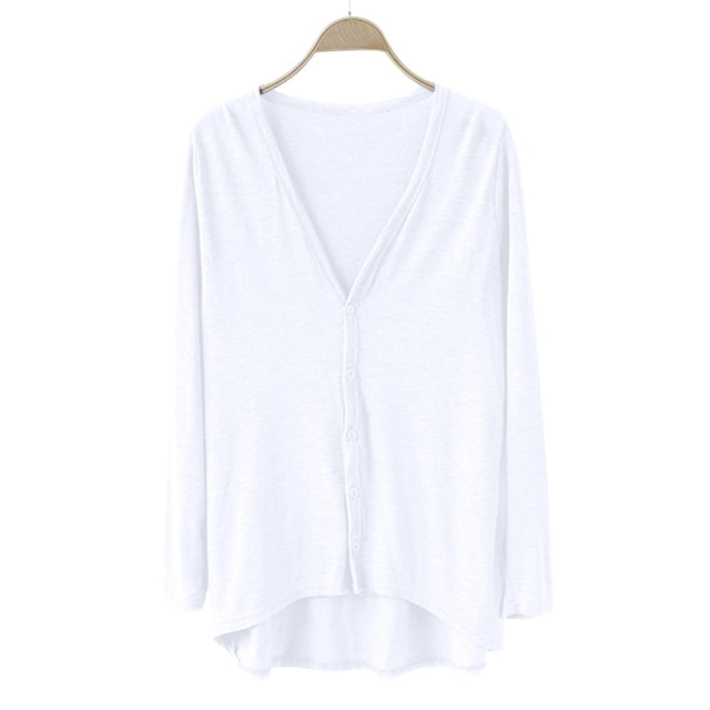 Breezora Ladies V Neck Modal Asymmetrical Long Sleeve Open Front Cardigan Sweater White