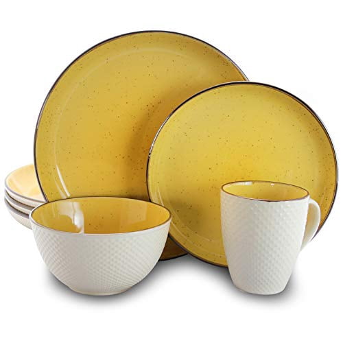 Elama EL-MELLOWYELLOW Mellow-Yellow Ensemble de Vaisselle 16 Pcs, 16 Pcs, Jaune et Blanc