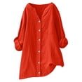thumbnail image 2 of Wensltd Chemises à Manches Longues Col en V pour Femmes Tunique en Lin Ample avec Poche, 2 of 6