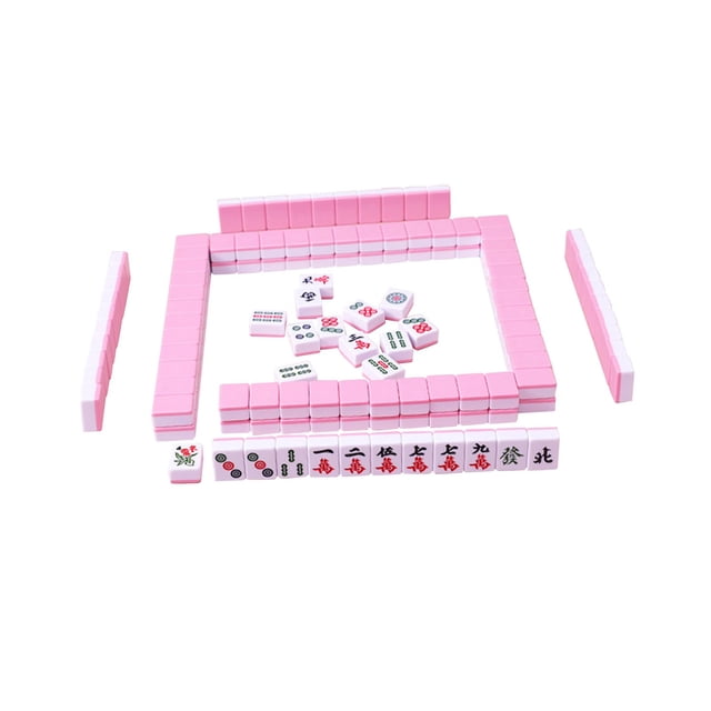 KLKCMS 144Pcs Mini Mahjong Tiles Table Activities Supplies Chinese Version Game Set Pink