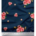thumbnail image 1 of Tissu Popeline de Coton Pomme Feuilles & Fleurs Roses Imprimés par Yard 42 Pouces de Large, 1 of 3