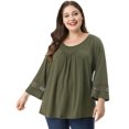 thumbnail image 1 of GRACE & GRANDEUR Hauts Décontractés Unis à Manches Raglan pour Femmes Grande Taille Vert 3X, 1 of 7