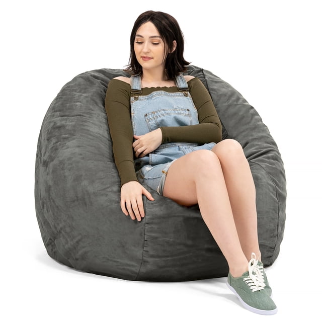 Jaxx Fauteuil Poire Rond de 4 Pieds avec Housse Amovible, Charbon (Ensemble de 1)