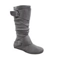 thumbnail image 1 of Bottes Mi-Mollet à Bout Rond pour Femmes Zone 70, Confort, Fermeture Éclair, Boucle, Style Plissé Décontracté, Talon Plat ( Gris, 5.5), 1 of 2