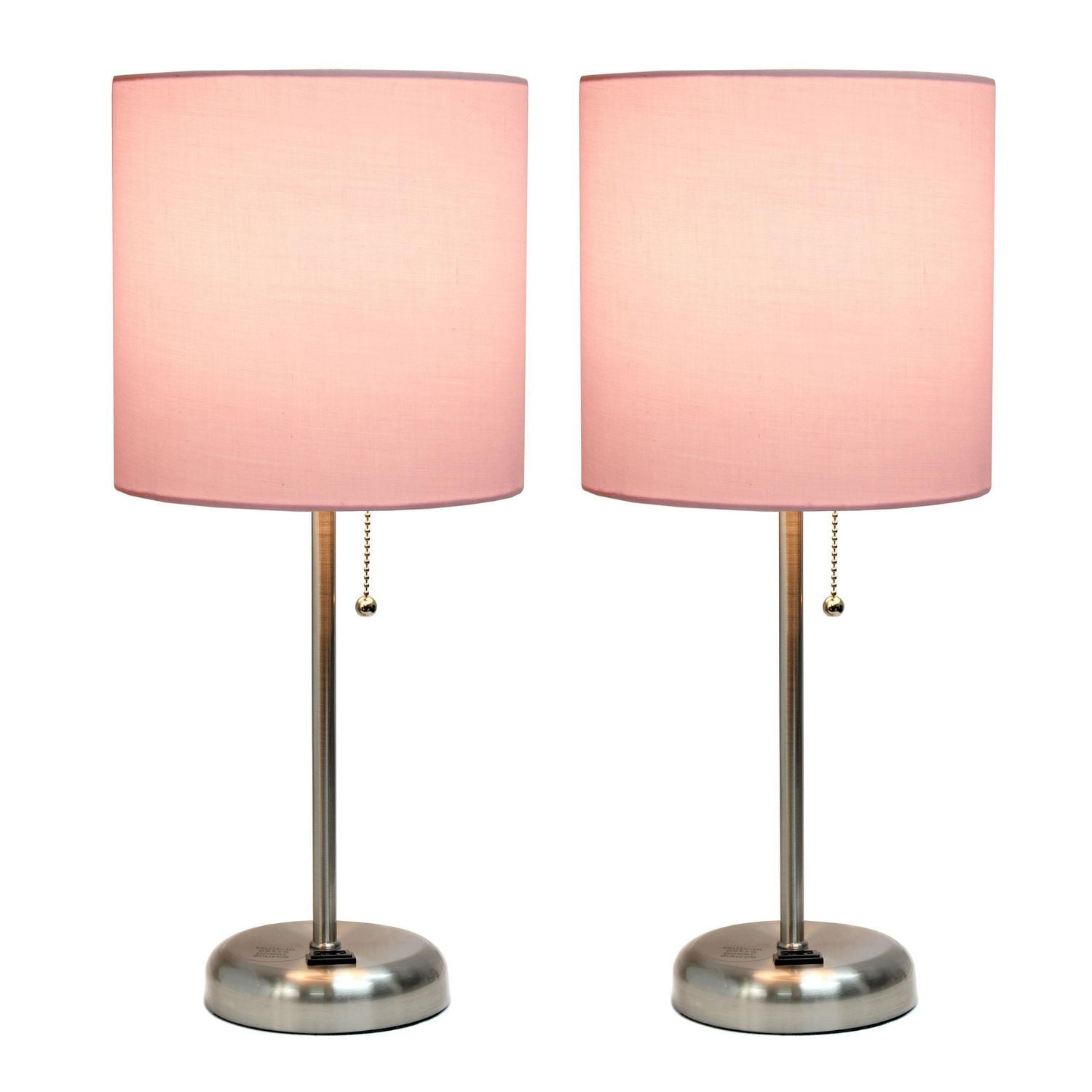 LimeLights Lampe bâton en acier brossé avec prise de charge et abat-jour en tissu, paquet de 2