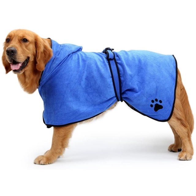 Dog Bathrobe Soft Super Absorbent Luxuriously 100% Microfiber Dog Drying Towel Robe with Hood/Belt for Large,Medium,Small Dogs