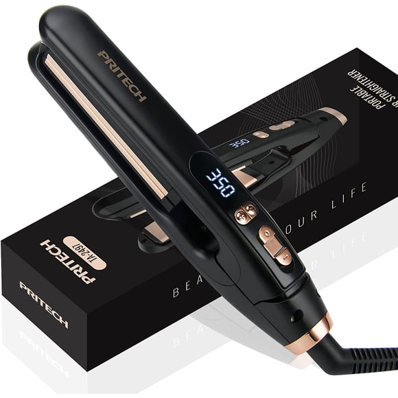 PRITECH Mini Flat Iron Portable Hair Straightener, Straightener with 13 Adjustable Temp(210°F-450°F), 1'' Plate for All Hairstyles Hair Straightening Irons Black