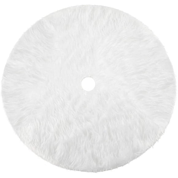 LINMOUA White Plush Christmas Tree Skirt Apron Plush Tree Skirt Decoration