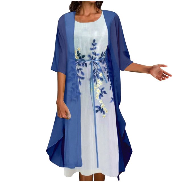 EQWLJWE Robes d'Été pour Femmes 2023 Mode Femmes Robe Décontractée Col en V Sans Manches Manteau à Manches Longues Ensemble Deux Pièces Robes Maxi pour Femmes 2023